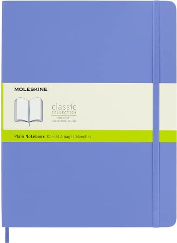 Moleskine - Cuaderno Clásico con Hojas en Blanco, Tapa Blanda y Cierre con Goma Elástica, Tamaño XL 19 x 25 cm, Color Azul Hortensia, 192 Páginas