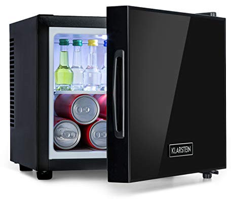 Klarstein Frosty Mini-Kühlschrank - kompakte Minibar mit Thermoelektrischem Kühlsystem, freistehend, 10 Liter Fassungsvermögen, Kühlung: 12-18 °C, schwarz, 33,5 x 30 x 34 cm (BxHxT)