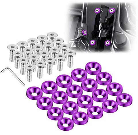 Enmoo 20 pezzi in alluminio billet parafango paraurti rondella bullone vano motore Dress Up kit di fissaggio targa decor bulloni bullone M6 accessori vite (Viola)