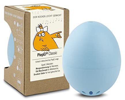 PiepEi Classic Hellblau - Singende Eieruhr zum Mitkochen - Eierkocher | Zusammen mit den Eiern kochen: Spielt für weich, mittel & hart eine Melodie - Lustiger & funktionaler Eggtimer - Musik Kochei