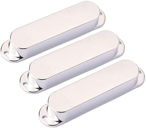 Alnicov 3 Stück 82 x 18 x 14 mm Tonabnehmerabdeckungen, Kunststoff, geschlossene Schale, für E-Gitarre, einspulig,(Chrom)