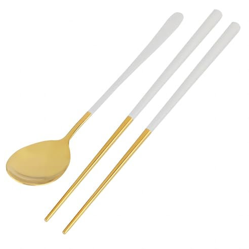 VIFERR Chopsticks Spoon Set Stainless Steel Reusable Chopsticks Spoons Travel Cutlery Set for Home Office Camping Travel (Silver + Golden)