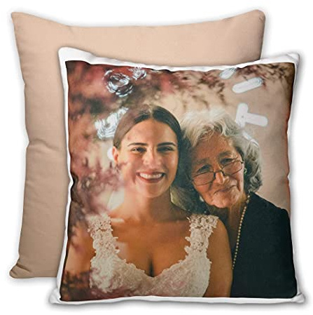 LOOXIS Coussin Photo personnalisé, à créer soi-même, à Faire Imprimer, Texte et Image souhaités - Idée Cadeau pour Femmes et Hommes - Remplissage Inclus, 40 x 40 cm, Toucher Lin, Cappuccino