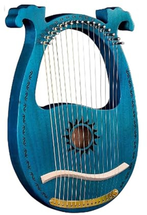 Lyre Harfe, 16 Metallsaiten Knochen Sattel Mahagoni 3D polierte Ecken, 16-Saiter Lyre Harp Mit Stimmhammer Leicht zu lernen Für Instrumentenliebhaber (Blanco : Azul)