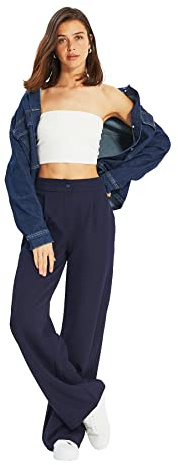 TRENDYOL Damen Offene -Gerader Hose Pants, Navy Blau, 34 EU