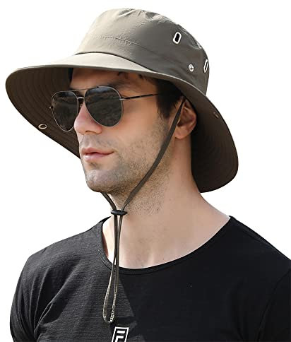 Sonnenhut Herren Damen Sommerhut UV Schutz Fischerhut Faltbar Safari Hut mit Breiter Krempe Gartenhut Wandern Angeln (Armee Grün)
