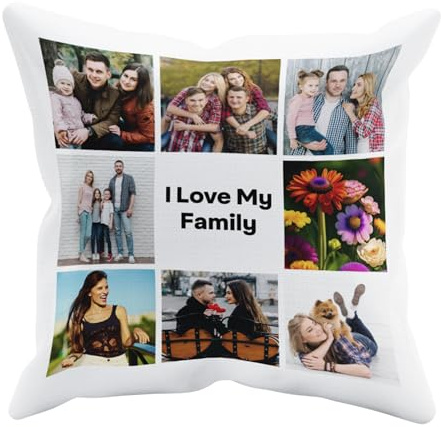 Personalised Cushion Cover with 9 Photos & Text – Customisable for Birthdays, Valentine’s, Anniversaries, Christmas, 40x40cm Premium Polyester – Ideal Cuddle Cushions (Single Side Print)