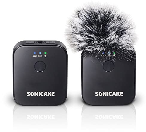 SONICAKE Lavalier Mikrofon Wireless 2,4 GHz 50m Reichweite für iPhone/Android/DSLR Kamera/Camcorder Hochpassfilter für Live Streaming Vlog Interview Aufzeichnung