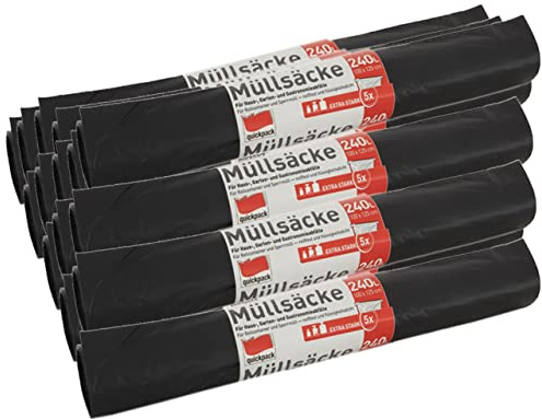 Schwarze Müllsäcke - Extra Stark & absolut Reißfest - XXL Müllsack - 2 Größen verfügbar: 240 Liter (100 x 125cm) 15er Pack (75 Tüten)