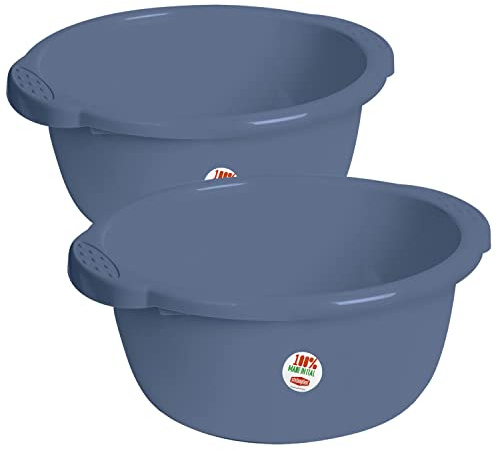 2X Schüssel 14 Liter rund Ø40x18 cm Blau - Universal Haushaltsschüssel Waschschüssel Küchenschüssel Spülschüssel Kunststoff Fußbad Pflege - nestbar