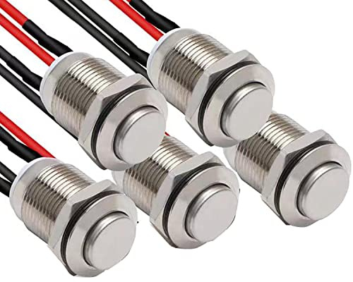 RUNCCI-YUN 5Pcs 12mm Interrupteur à Bouton Poussoir à Verrouillage 12v,Boutons Poussoir Autobloquant,mini interrupteur,bouton poussoir rond,Acier Inoxydable bouton poussoir etanche(Haute Tête)