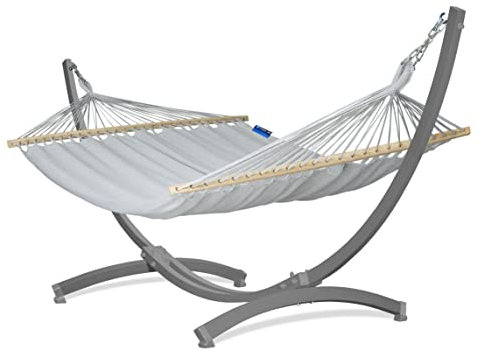 Potenza Outdoor Stabhängematte Hängematte mit Gestell für 2 Personen I 100% Baumwolle Merida Doppelhängematte XXL 215x160, 200kg I Hängemattengestell 350kg, wetterfest