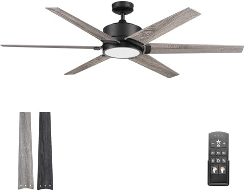 Honeywell Ceiling Fans Talbert, 62 Inch Ceiling Fan with Color Changing LED Light, Remote Control, Dual Mounting Options, 6 Dual Finish Blades, Reversible Airflow - 51851-01 (Matte Black)