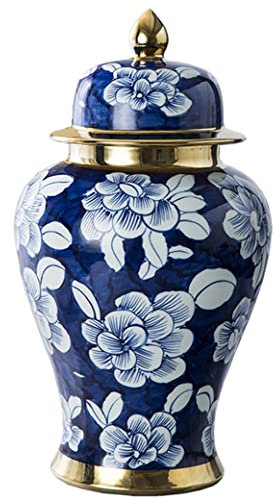 Blue Floral Chinoiserie Porcelain Ginger Jar Vase avec Couvercles, Style Oriental Chinois Ancienne Décor De Vase De Vase De Temple en Porcelaine De Porcelaine pour P L