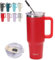 SUNTQ 1180ml/40oz Tumbler mit Griff, Doppelwandige Vakuum Isolierte Wasserflasche mit Stroh und Deckel, Edelstahl Reise Kaffeebecher, Thermische Tasse für Getränke, Fit in Becherhalter(Rot)