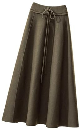 SUIUOI Gonna Lunga Donna Inverno Vita Alta Vintage,Lana Maxi Gonne Vita Elastica Lunga e Linea ad A,Elegante Lunga Gonna A-Line Plissettata Svasata Gonne