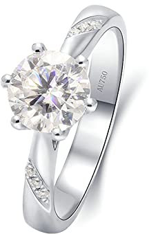 Lieson Ring Verlobung Damen, Hochzeit Ring Weißgold 750 18K Damen Klassisch 6 Krallen Rund Moissanit mit 1ct Freundschaftsringe Weißgold Große 52 (16.6)