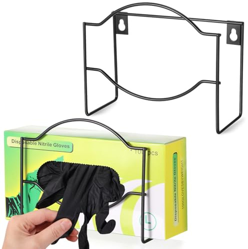 Spiareal 2 Pcs Disposable Glove Box Holder Glove Box Dispenser Glove Holder for Wall Mount Fits Most Glove Box Sizes Glove Dispenser Wall Mount Gloves Organizer for Lab, Office, Home (Black)