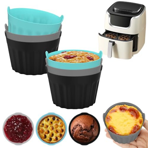 AKOFIC 6 Stück Eierformen Silikon für Heißluftfritteuse, Wiederverwendbar Muffinförmchen Air Fryer Silikonform, Antihaft Backform Spiegeleiform Eierformer Heißluftfritteuse Zubehör