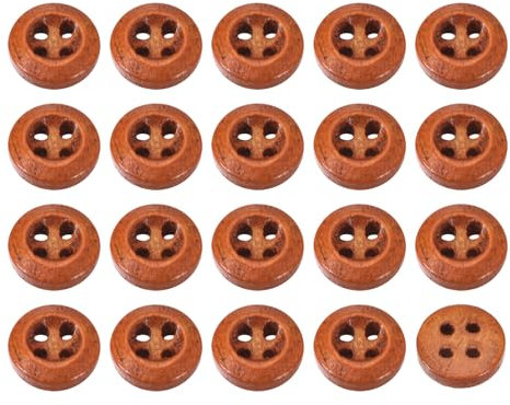 QUARKZMAN 50 Stück Holzknöpfe, 9mm (3/8) 4-Loch Runde Holzknöpfe für Nähen DIY Handwerk Kleidung, Braun