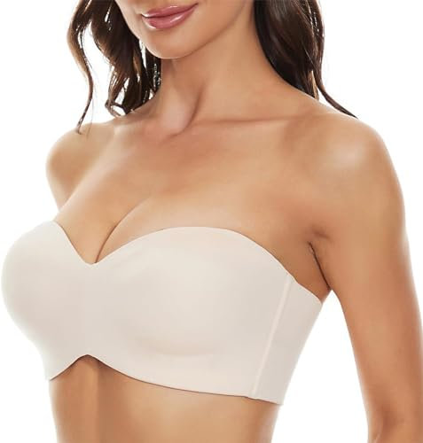 Berrynight Strapless Bra, Non-Slip Multi-Way, Non-Slip Convertible Bandeau (Beige, 38/85C)