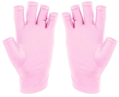 SUNUV Guantes UV para uñas de gel, protección UV UPF 50, guantes para lámpara de uñas de gel, guantes profesionales de protección UV para técnico de uñas (rosa)