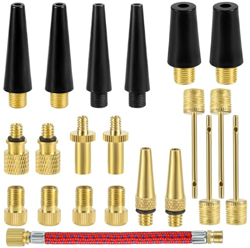 NQEUEPN 21pcs Bike Valve Adapter, Brass Bike Tire Valve Adapter Air Pump Needles Accessories Tool for Bicycle Gym Balloon Swimming Ring Basketball