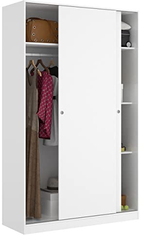 Mobelcenter, Armario 2 Puertas Correderas Matrimonio o Juvenil con 3 estantes y Barra de Colgar, Color Blanco Mate, Medidas: Ancho: 120 cm x Fondo: 50 cm x Alto: 204 cm (1353)