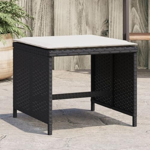 Gecheer 4 STK. Gartenhocker, Sitzhocker, Fußhocker, Gartenmöbel, Hocker, Kissen, Schwarz 41x41x36 cm Poly Rattan