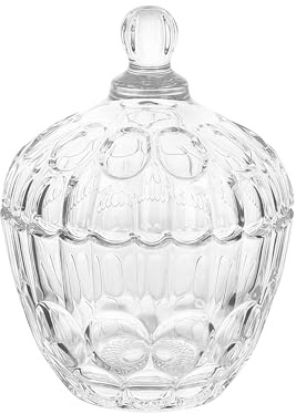 Happyupcity 260 ml/246.6 g de cristal transparente con tapa, azucarero cubierto de cristal, tarro de galletas, recipientes de almacenamiento decorativos para el escritorio de la oficina en casa
