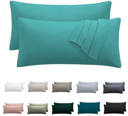 Nesture Funda de cojín 40 x 80 cm, juego de 2, funda de almohada 40 x 80 cm, turquesa, 100% fundas de cojín de microfibra con cremallera, suaves y sin necesidad de planchar