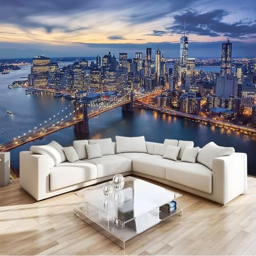 Papel Pintado 3D Fotografía Nueva York Puente De Brooklyn Mural Sala de Estar Tv Sofá Fondo Tela de pared Hogar Pared Pintado Papel Tapiz TV 3D Decoración Dormitorio Fotomural Sala Mural 200 x 140 cm
