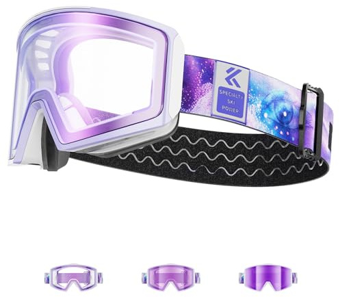 KAPVOE Gafas de Esquí Fotocromática con Lentes Magnéticas, Antivaho, Protección UV400, para Hombre, Mujer y Jóvenes, Compatible con Casco, Ideal para Esquí, Snowboard y Patinaje sobre Hielo 05