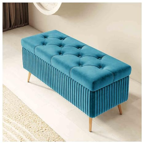 Polsterbank mit Stauraum, mit Schuhwickelhocker und Aufbewahrungsbox, Bettbank mit Stauraum für Wohnzimmer, Eingangsbereich, Büro, Schlafzimmer, Blau (100 x 40 x 45 cm)