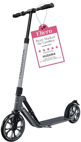 HUDORA BigWheel 230 Advanced Scooter - Stabiler Aluminium-Roller bis zu 120kg - Leiser & zusammenklappbarer Cityroller mit Ständer & Klingel - Kick-Scooter für Kinder/Jugendliche & Erwachsene - shadow