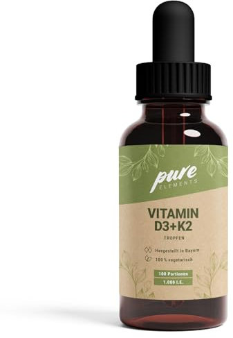 Vitamin D3 + K2 Tropfen Hochdosiert I 50ml (100 Portionen) I Premium Qualität mit K2VITAL® I 1000 IE D3 & 30 µg K2 MK7 pro Tropfen I Ohne Zusatzstoffe, Made in Germany I Für Knochen und Immunsystem