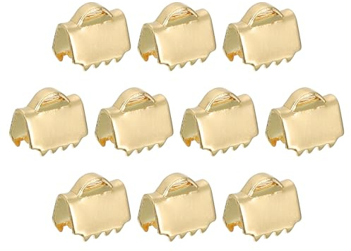 QUARKZMAN 20Pcs Fascette Per Estremità Nastro, 6.5mm pinze Per Estremità Cordino In Acciaio Inossidabile Con Anello Arricciato Per Estremità Nastro Laccio Segnalibro Oro