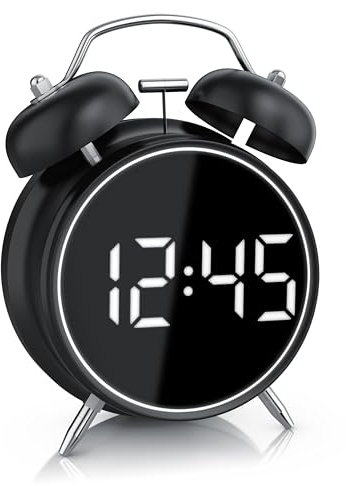 CSL - Wecker digital - Retro Design – lauter Glockenalarm - LED Anzeige – Akustiksteuerung – Zeit und Datum – Schlummerfunktion – Batteriebetrieb oder USB - ohne Ticken - schwarz