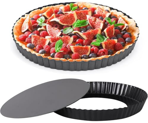 9 Inch Quiche Pan with Removable Bottom, 22cm Fluted Tart and Pie Flan Tins for Baking, Non-Stick Steel Quiche Dish for Pie, Mousse Cakes, Desserts