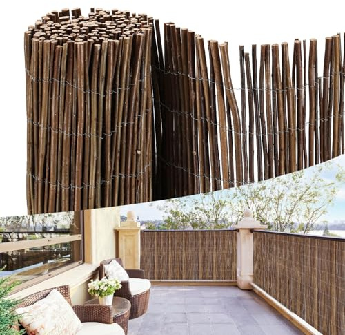 Peviasot Weidenmatte 120 x 300 cm, Ø6-13mm, Natürlicher Sichtschutz für Garten, Balkon und Terrasse, Wind- & Sonnenschutz, Balkonzaun, Flexible Montage, Braun
