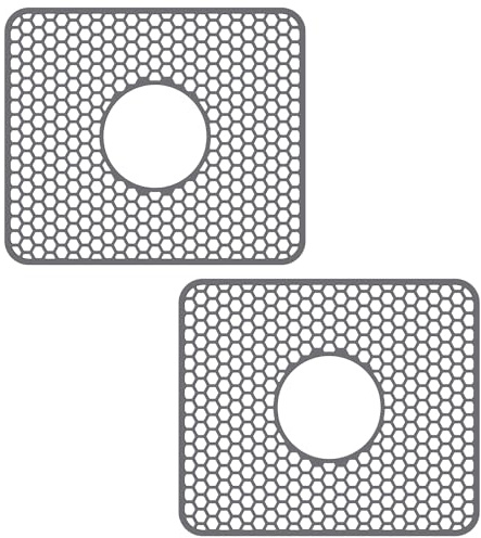 YMKWZ 2Pcs Silicone Kitchen Sink Mats with Rear or Center Drain Non Slip Easy to Clean Sink Protector Mats Versatile for Countertop Sink