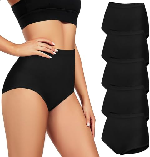 Desanlapi Culotte Femme Taille Haute Coton Culotte Stretch Slips sous-Vêtements pour Femmes Lot de 5 Doux Confortable Bikini Elasticité Féminins Slip Noir M