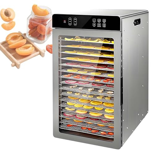 QFGain Deshidratador De Alimentos De 800 W - Preajustes Inteligentes De Un Solo Toque, Secador De Gran Capacidad con 24 Programas De Temporizador Y Control De Temperatura, para Deshidratar 16Tray