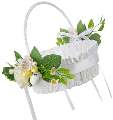 Cesta multiusos de huevos de Pascua con flores artificiales y huevos para festivales de música, picnics de primavera y reuniones de fiesta, cesta de celebración de primavera