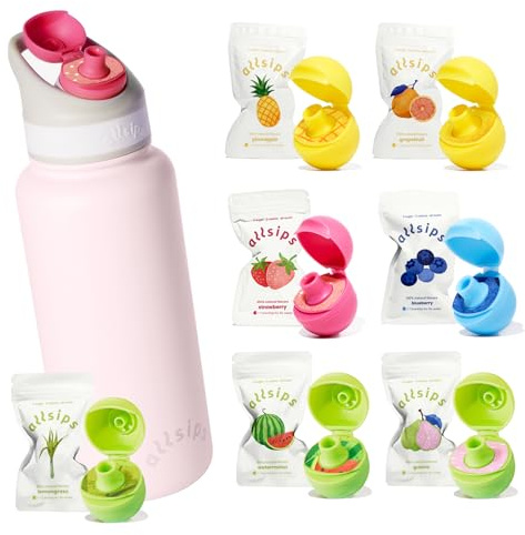 allsips 32oz Stainless Steel Air Water Bottle with 7 Straw & Refresher ScentSip Flavor Pods