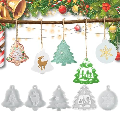 Dayysiuy Christmas Silicone Molds,Herz Anhänger Weihnachtsguss Formen,Schneeflocken Anhänger Für Gips Beton Ton - Festtag Geburtstag Hochzeit Halloween Silvester