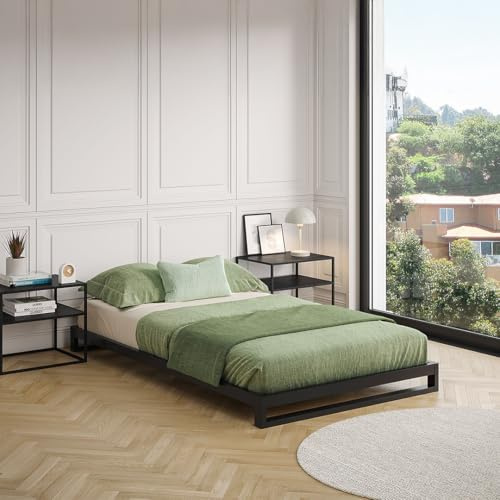 skølm Vidar Metallbett 120x200 cm, Schwarz, mit Lattenrost, Doppelbett | Stabiles Bettgestell, Bettrahmen als Doppelbett, Doppelbettgestell 15 cm hoch, Gästebett, Schlafzimmerbett, Metallrahmen