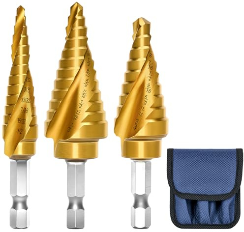 3PCS Titanium Step Drill Bit - 4241 HSS Step Bit with Two Spiral Grooved, 31 Sizes for Metal, Aluminum, Wood & Plastic, for Electricians & DIY with Portable Bag