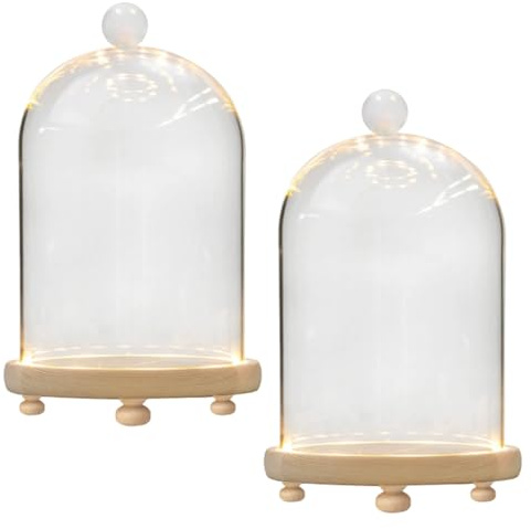 Campana de Vidrio con Base, 2 Piezas, Campana Transparente a Prueba de Polvo con cúpula de Vidrio de Segura y Ligera, 3, 9 x 5, 9 Pulgadas para baratijas, Figuras, Plantas, exhibición de f-