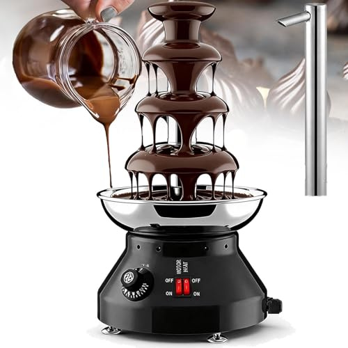 Fontana di cioccolato commerciale, fontana per fonduta in acciaio inossidabile a 4/5 livelli, macchina a cascata con controllo della temperatura regolabile per buffet, matrimoni,Black-4Tiers